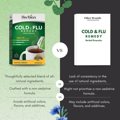 Herbion Naturals 感冒和流感颗粒 | 凉茶 | 止咳 | 咽喉痛 | 10 袋