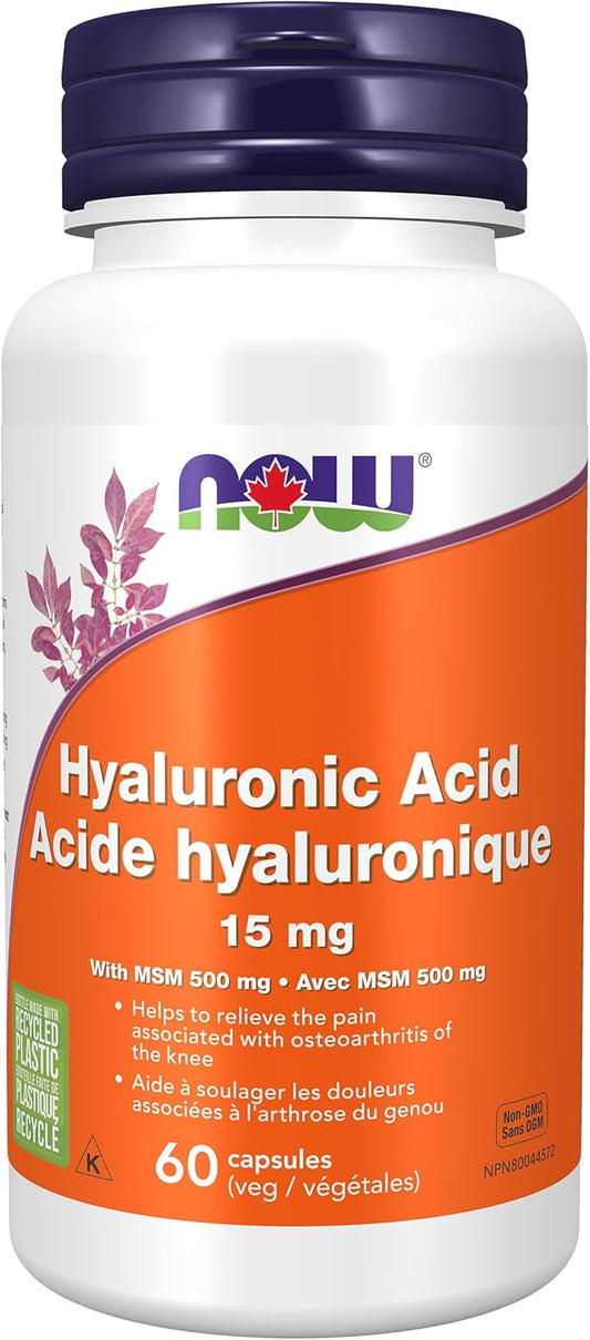 NOW Supplements，透明质酸 15 毫克和 MSM 胶囊，关节支持，60 粒