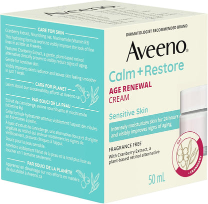 Aveeno Calm + Restore 抗衰老焕肤霜，燕麦、烟酰胺、天然视黄醇替代品，抗衰老干性皮肤保湿霜，无香型，50 毫升