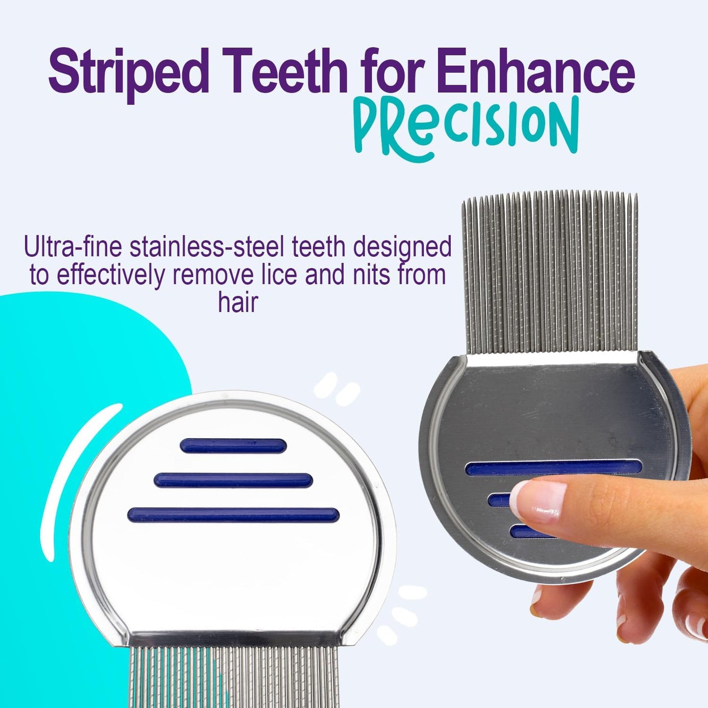 Dynarex WeCare ClearNit 金属除虱除虱梳带手柄 - 适用于所有发质的除虱梳，不锈钢超细齿 - 每盒 144 支