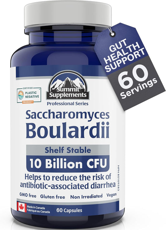 Saccharomyces Boulardii Probiotic Supplement, 60 DR Veggie Caps 60-Day Supply, 10 Billion CFU, Digestive Balance & Gut Flora Support, Vegan, Gluten-Free & Non-GMO, Proudly Canadian & Plastic Negative