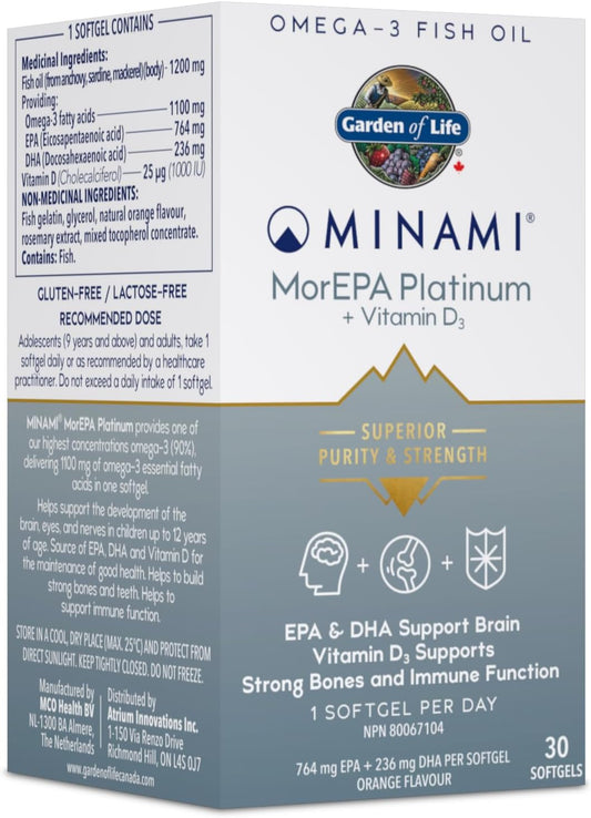 Minami MorEpa Platinum Omega-3 1100mg Softgels, 30 Count, Orange