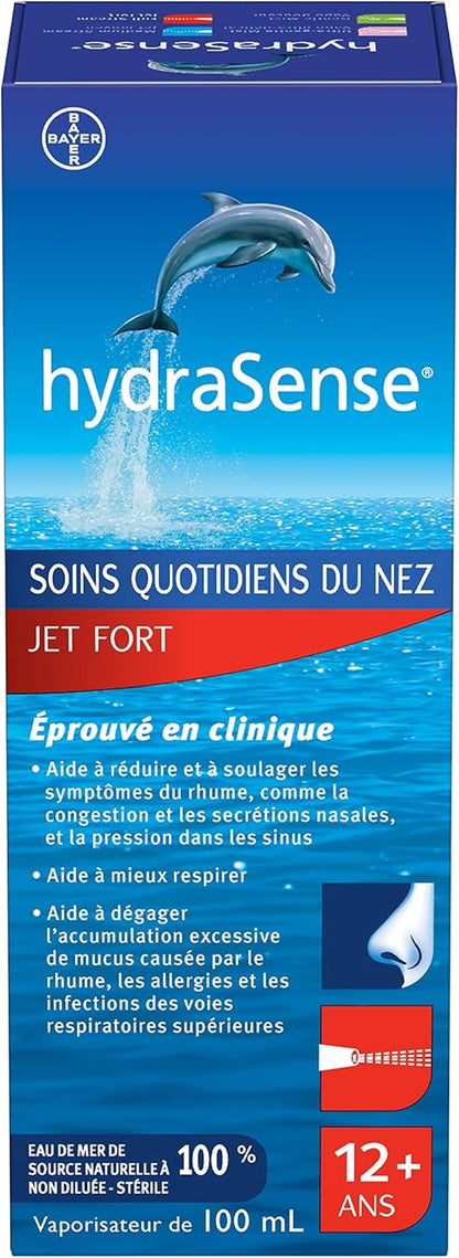 HydraSense 全流鼻喷雾剂，日常鼻腔护理，100% 天然海水，不含防腐剂，100 毫升