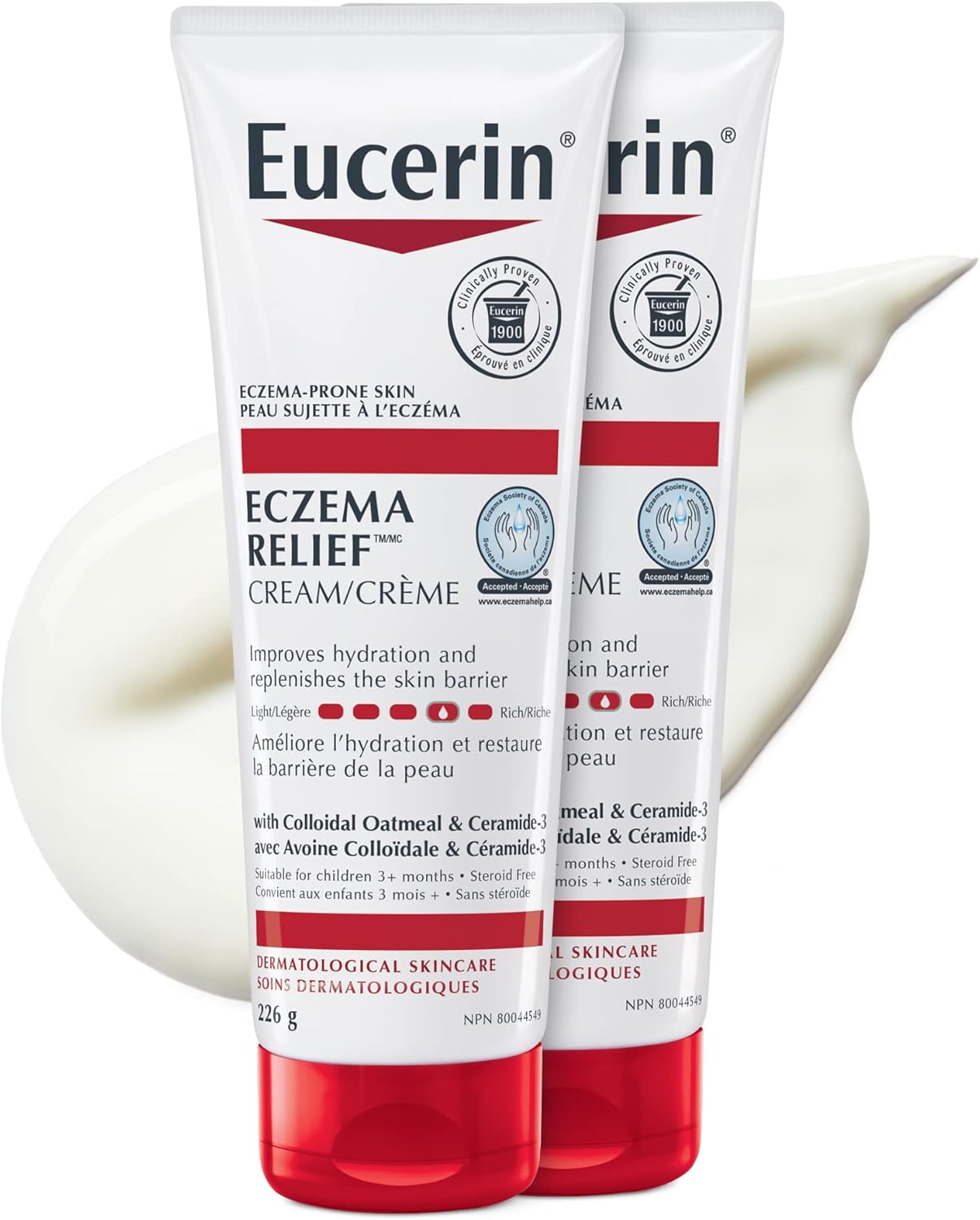 优色林湿疹舒缓保湿身体乳霜双包装，适用于易患湿疹的皮肤 | 面部和身体乳霜，2x226克 | 湿疹乳霜 | 适用于婴儿和儿童 | 不含类固醇 | 无香精乳霜 | 胶体燕麦乳霜 | 神经酰胺乳霜 | 皮肤科医生推荐品牌 | 加拿大湿疹协会认可