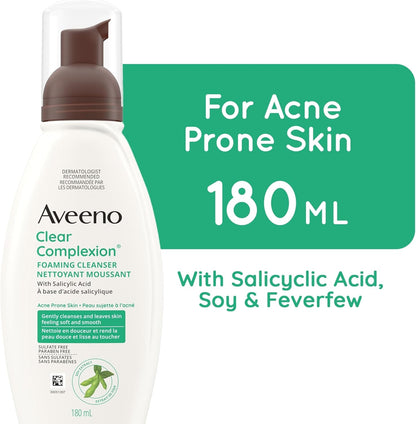 Aveeno Clear Complexion Foaming Cleanser, Acne Prone Skin, Scar, Acne Treatment, Hypoallergenic, 180-mL