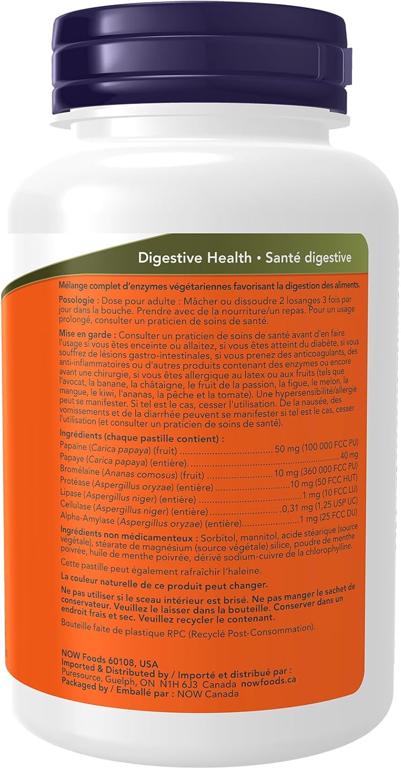 NOW Supplements, Papaya Enzyme with Mint and Chlorophyll, Digestive Support, 180 Chewable Lozenges