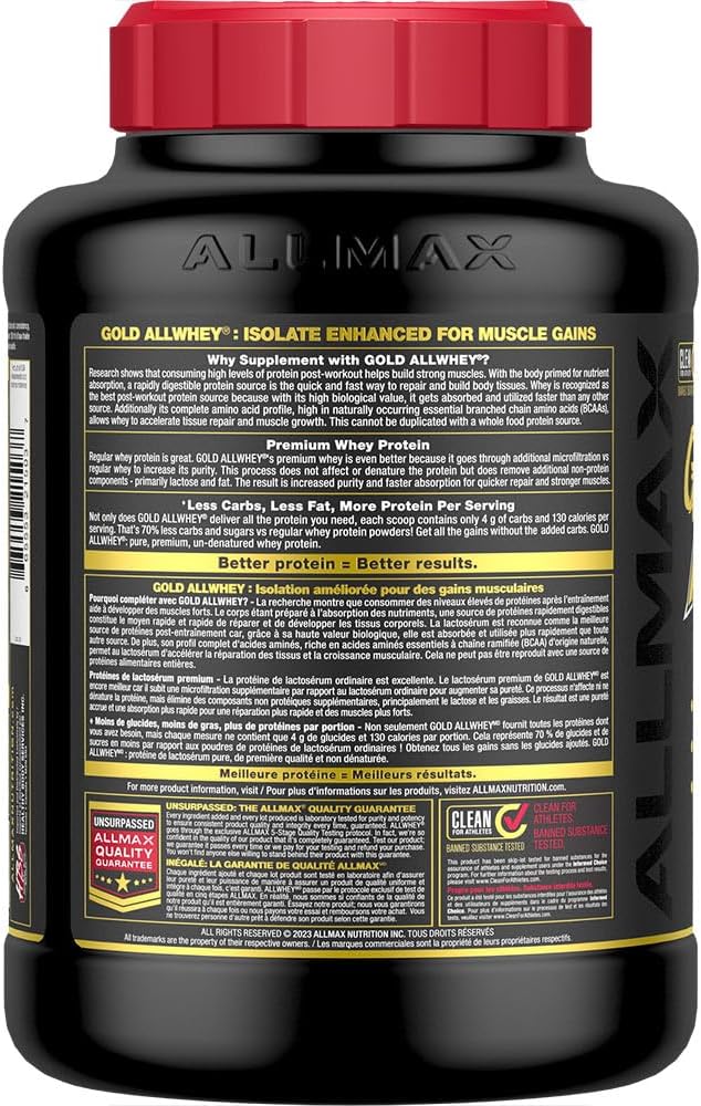ALLMAX Nutrition - AllWhey Gold - 100% 乳清蛋白 + 优质乳清分离蛋白 - 香草味 - 5 磅