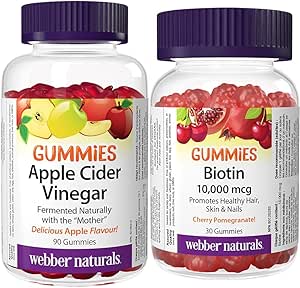 Webber Naturals 蘋果醋軟糖，200 毫克（含母體），90 粒軟糖，抗氧化劑支持和生物素 10,000 微克，30 粒軟糖，支持健康的頭髮、皮膚和指甲，促進能量代謝，純素