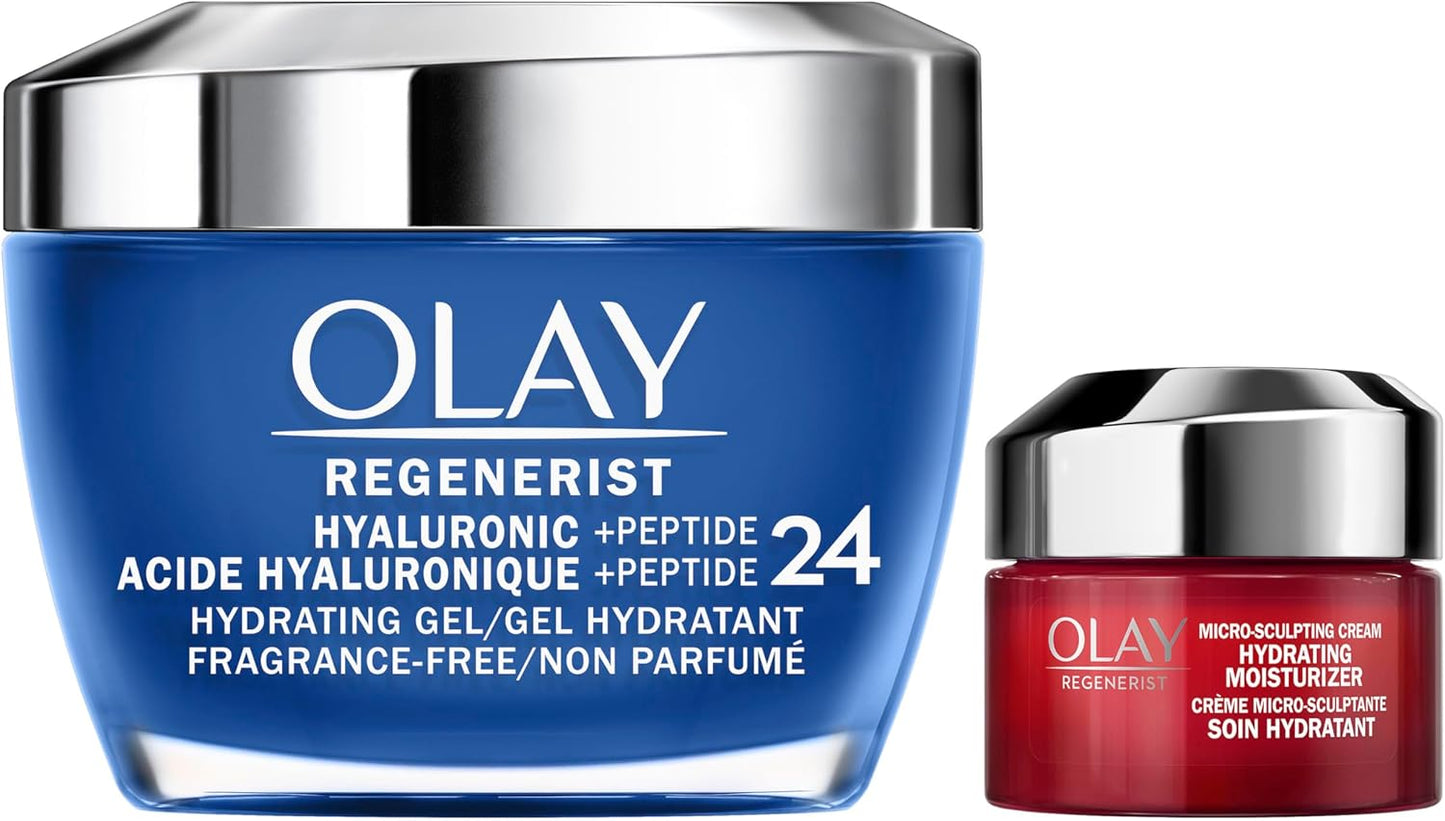 Olay Regenerist Hyaluronic Acid + Peptide24 Gel Face Moisturizer, Fragrance-Free, 50 mL + Olay Regenerist Micro-Sculpting Cream Travel Size, 15 mL
