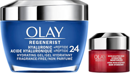 Olay Regenerist Hyaluronic Acid + Peptide24 Gel Face Moisturizer, Fragrance-Free, 50 mL + Olay Regenerist Micro-Sculpting Cream Travel Size, 15 mL