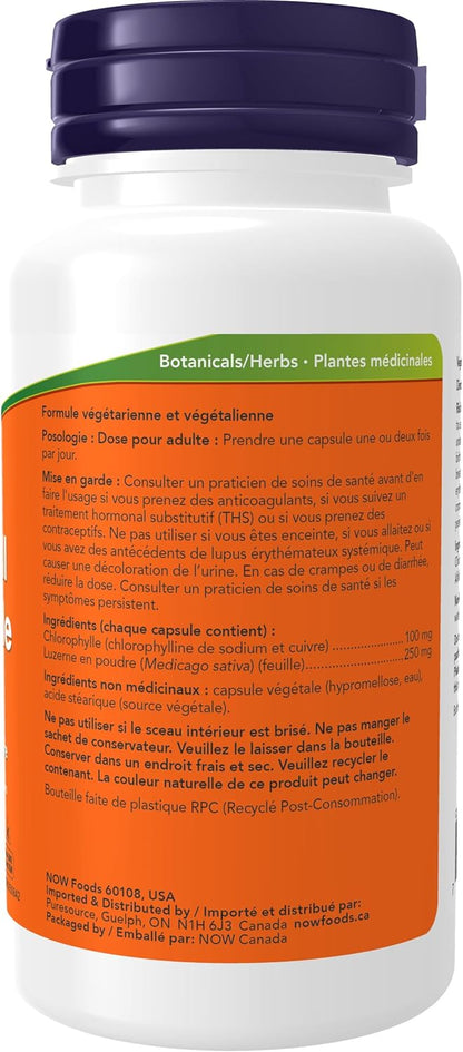 NOW Supplements，叶绿素 100 毫克，含苜蓿粉，绿色超级食品，90 粒素食胶囊