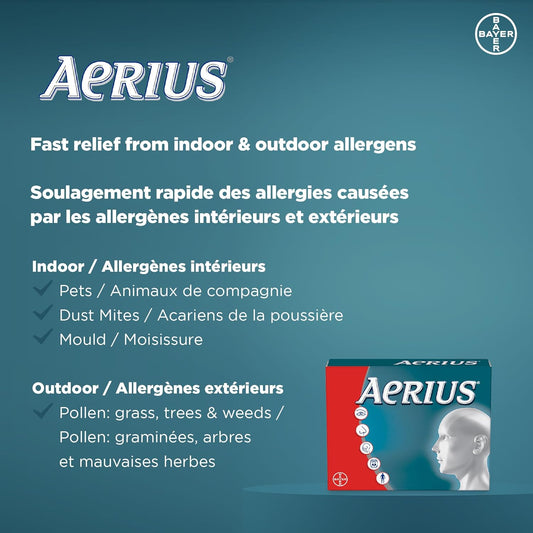 AERIUS Allergy Medicine, Fast Relief, 24-Hour, Non-Drowsy, 15 Symptoms, 70 Tablets