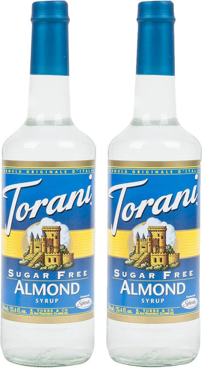 Torani Sugar-Free Almond Flavour Syrup, 750ml bottle, 2 Pack, transparent