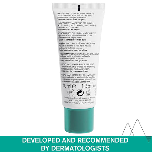 Uriage Hyséac Mat - Mattifying Face Cream For Skin Shine & Pores - Fresh Gel-Cream Texture Ideal For Makeup Base - Combination To Oily Skin - 40ml