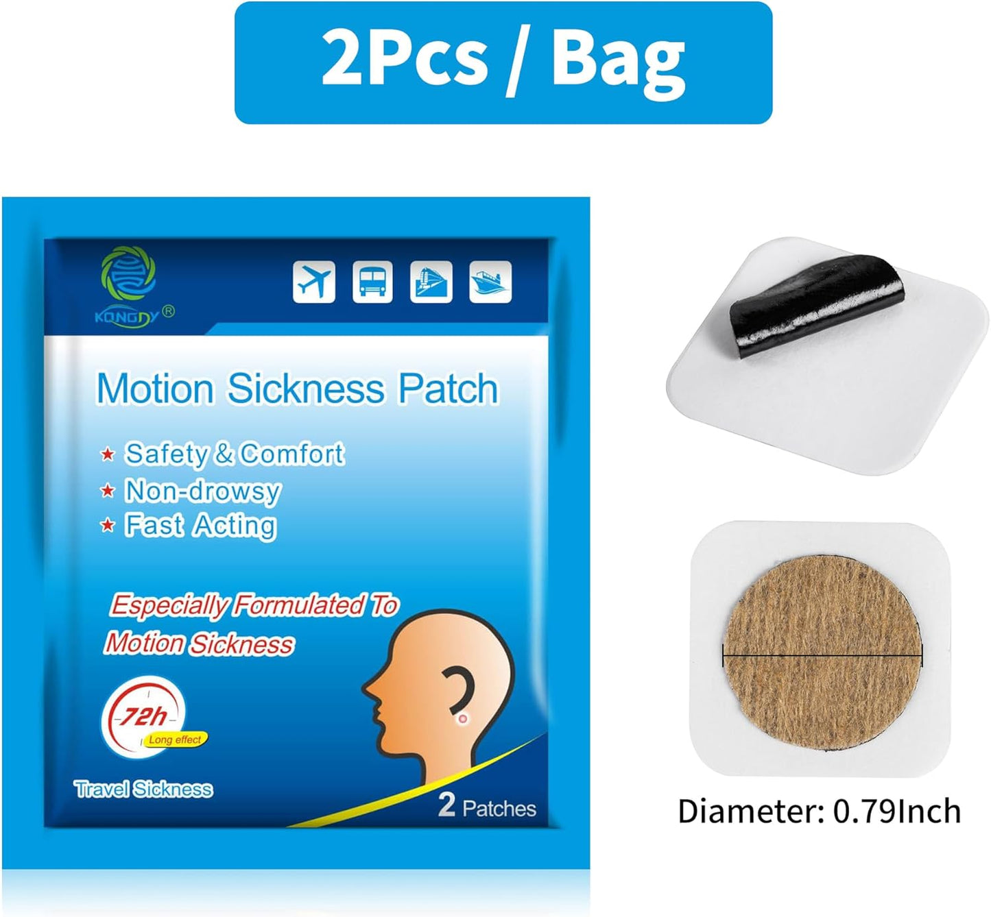 KONGDY 10片装晕车带和10片装晕车贴，成人和儿童晕车腕带和晕车贴，旅行晕车缓解套装，不瞌睡