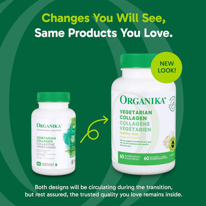 Organika Canadian-Made Vegetarian Collagen - Sourced From Natural Eggshell Membrane | For Healthier Skin, Hair, Nails and Joints - 60vcaps