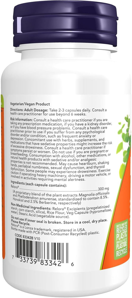 NOW Supplements, Relora 300 mg (a Blend of Plant Extracts from Magnolia officinalis and Phellodendron amurense), 60 Veg Capsules