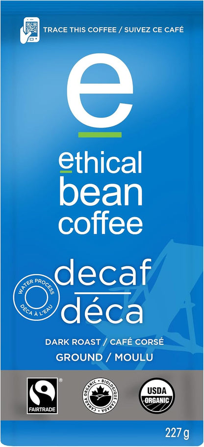 Ethical Bean Coffee 公平贸易有机咖啡，脱咖啡因深度烘焙，研磨咖啡 - 227克/袋