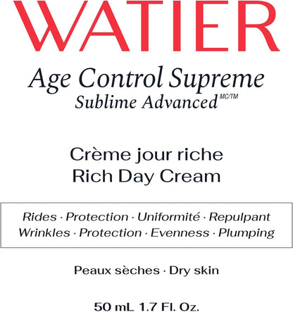 Watier Age Control Supreme Sublime Advanced Rich Day Cream，全球抗衰老护肤品，抗衰老霜，强效滋养，平滑和丰盈，干性皮肤，50 毫升
