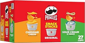 Pringles Snack Stacks Potato Crisps Chips, Flavored Variety Pack, Original, Cheddar Cheese, Sour Cream and Onion, 19.3 oz (27 Cups)