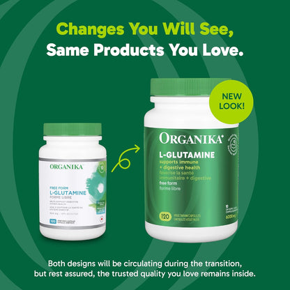 Organika 加拿大製造 L-麩醯胺酸 - 高吸收配方 - 增強免疫防禦、肌肉恢復和腸道健康 | 500 毫克 120 粒膠囊