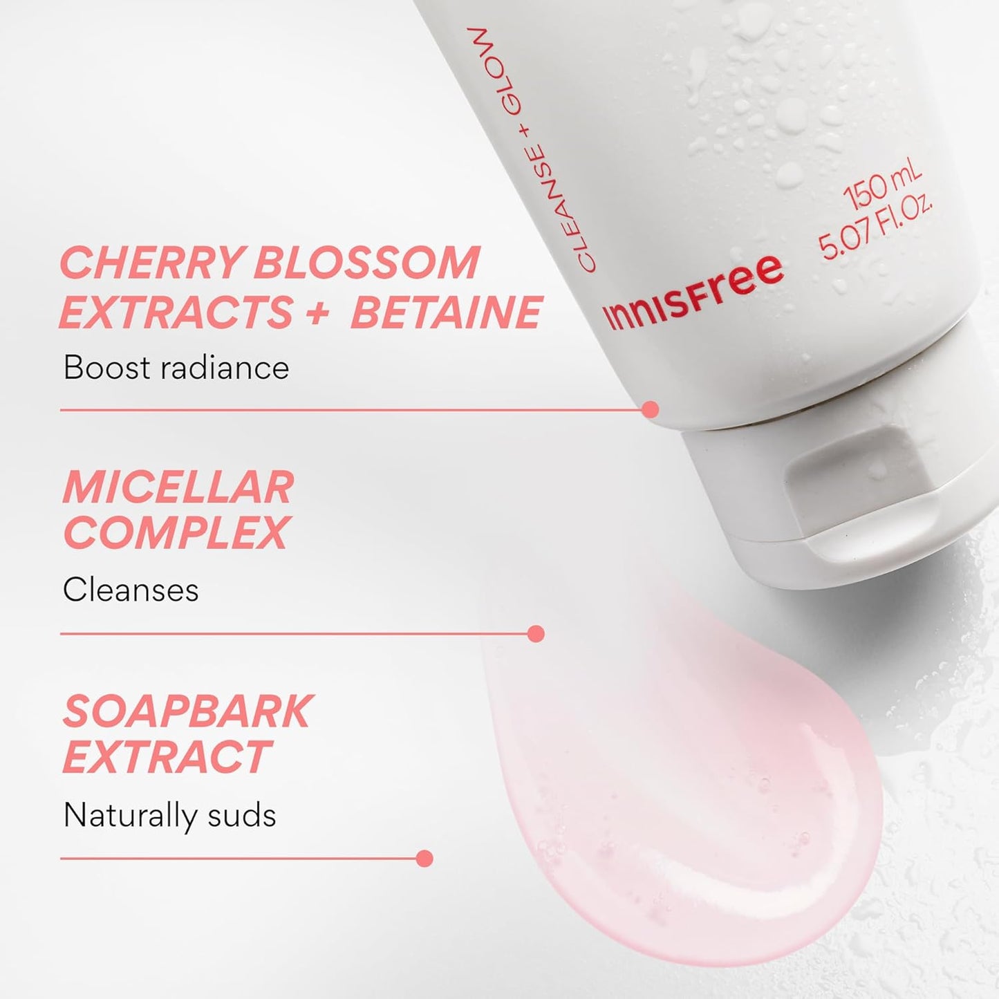 innisfree Cherry Blossom Glow Jam Cleanser, Sulfate-Free Korean Face Wash, Cleansing Foam for Radiant Glass Skin