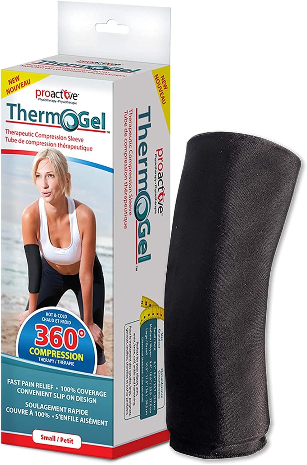 ProActive Therm-o-gel 冷热治疗压缩袖套，适用于受伤、肌肉疼痛、酸痛、肿胀、瘀伤、扭伤、关节炎、肌腱炎，可重复使用无毒凝胶包，大号，1 个