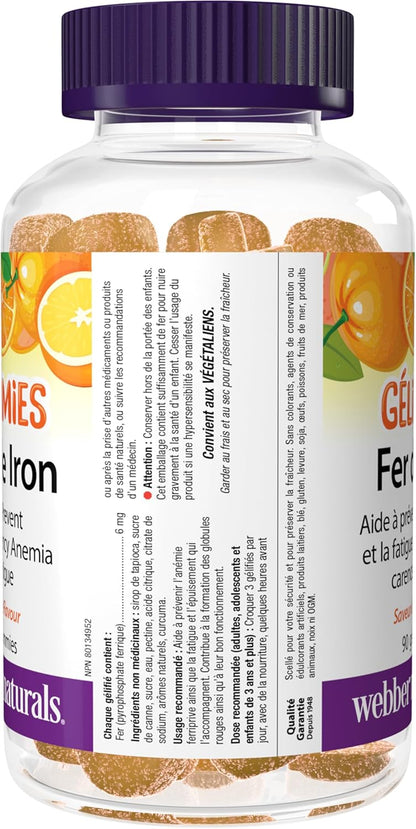 Webber Naturals 溫和補鐵軟糖，90 顆軟糖，不引起便秘，有助於預防缺鐵性貧血，純素