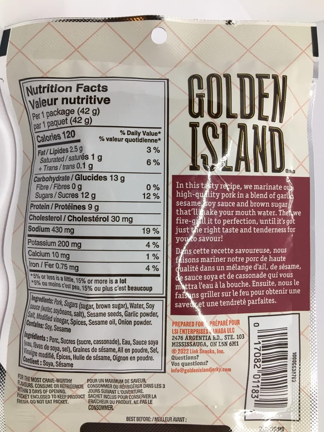 Golden Island Natural Style Pork Snack Bites, Korean Barbecue Recipe, 4 Pack (42g each)