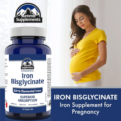 加拿大製造，抗塑膠污染 - 甘氨酸鐵補充劑，120粒素食膠囊，120天用量 - 25毫克元素鐵缺乏症補充劑 - 經第三方測試 - 加拿大配方和製造