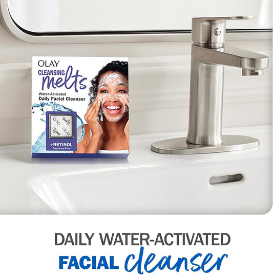 Olay Face Wash, Retinol Cleansing Melts, Fragrance-Free, Daily Use Gentle Cleanser, For All Skin Types, Travel Size, Water-Activated to Clean, Tone, and Refresh, 64 Count (2 Pack x 32 Count)