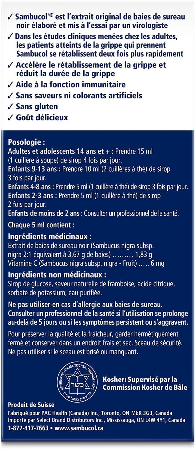 Sambucol Black Elderberry Anti-Viral Flu Care | Quickly Relieves Cold & Flu Symptoms | Immune Support & Antioxidant | Ideal for Families | Syrup, 230 mL, blue