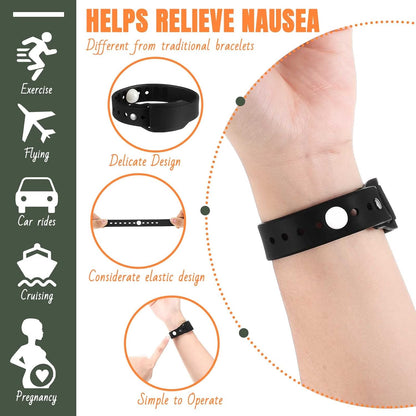 Konohan 6 件暈車帶可調式指壓腕帶防水緩解手環柔軟防噁心腕帶成人暈車旅行帶防暈船黑灰白