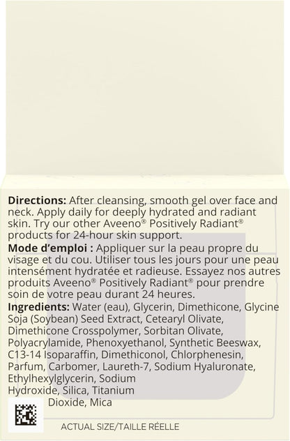 Aveeno Positively Radiant 凝胶保湿霜 - 干性皮肤乳液 - 每日面部和颈部霜 - 透明质酸和大豆 - 45 克