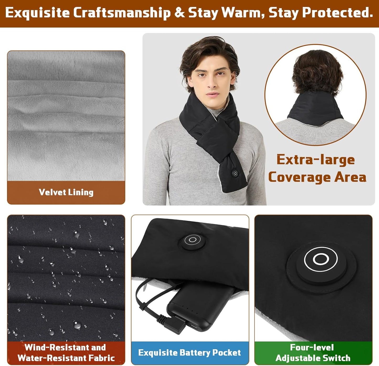 BIAL 加热围巾，男女适用，NTC 控制颈部加热垫，带可充电 5000mAh 电池颈部保暖器，圣诞礼物