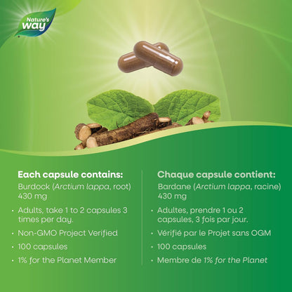 Nature's Way 优质牛蒡根胶囊 - 草本利尿剂和风湿病缓解剂，非转基因，100 粒素食胶囊