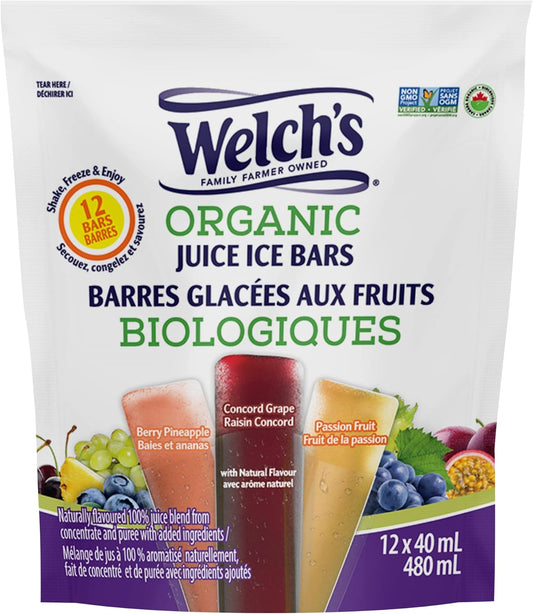 Welch's, Organic Juice Ice Bars, Naturally Flavoured Bars, 12 x 40ml