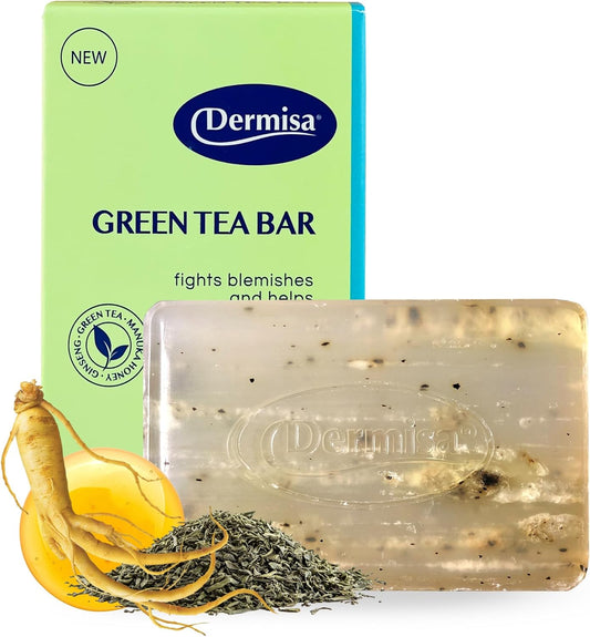 Dermisa 绿茶皂 - 温和清洁肌肤，去除角质 - 含抗氧化剂绿茶、麦卢卡蜂蜜、人参 - 85 克