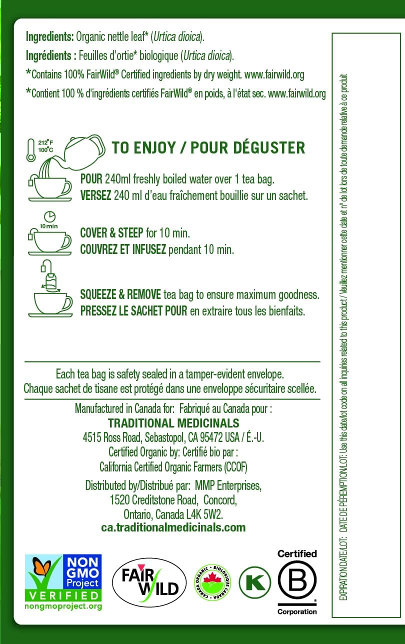 Traditional Medicinals - Organic Nettle Leaf Herbal Tea (Pack of 6) - Sustainably Sourced Fair Wild Nettle - 96 Tea Bags Total