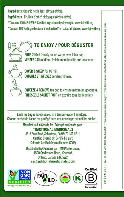 Traditional Medicinals - Organic Nettle Leaf Herbal Tea (Pack of 6) - Sustainably Sourced Fair Wild Nettle - 96 Tea Bags Total