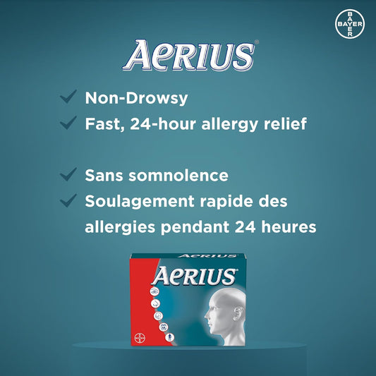 AERIUS Allergy Medicine, Fast Relief, 24-Hour, Non-Drowsy, 15 Symptoms, 70 Tablets