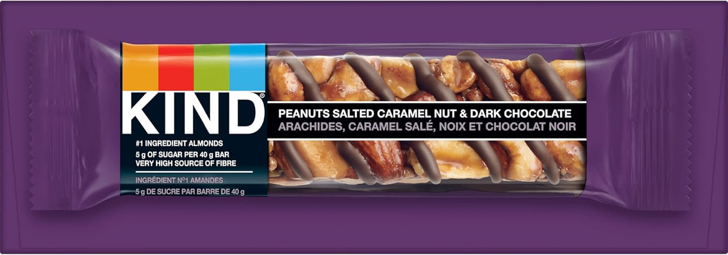 KIND 能量棒，花生咸焦糖坚果和黑巧克力，无麸质，低糖，40 克，12 条