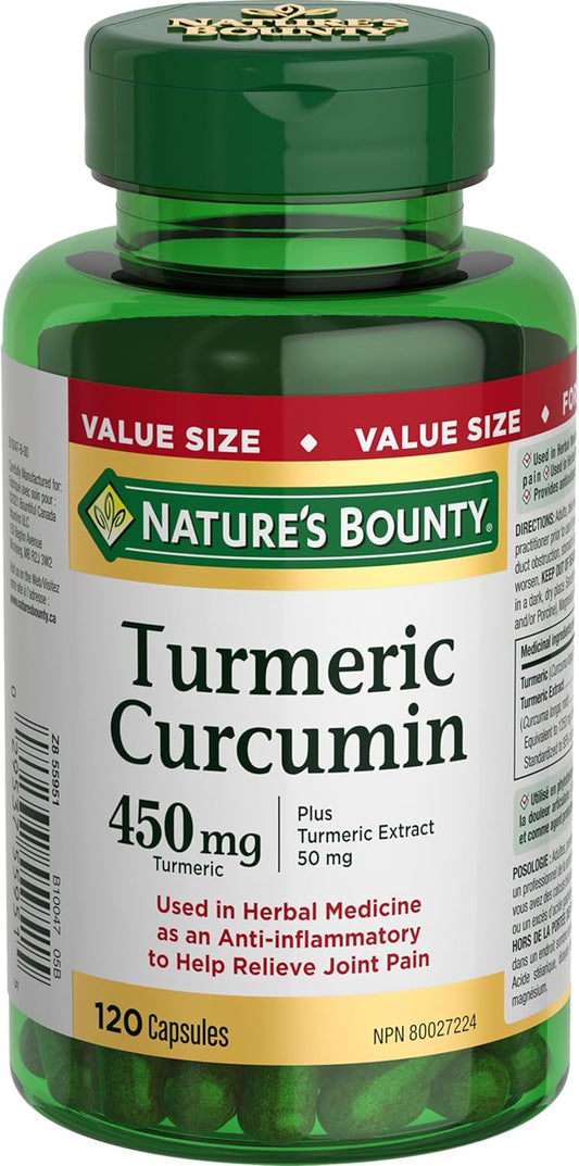 Nature's Bounty Turmeric Curcumin Pills and Herbal Health Supplement, Helps Relieve Joint Pain, Source of Antioxidants, 450mg, 120 Capsules, Multi-colored