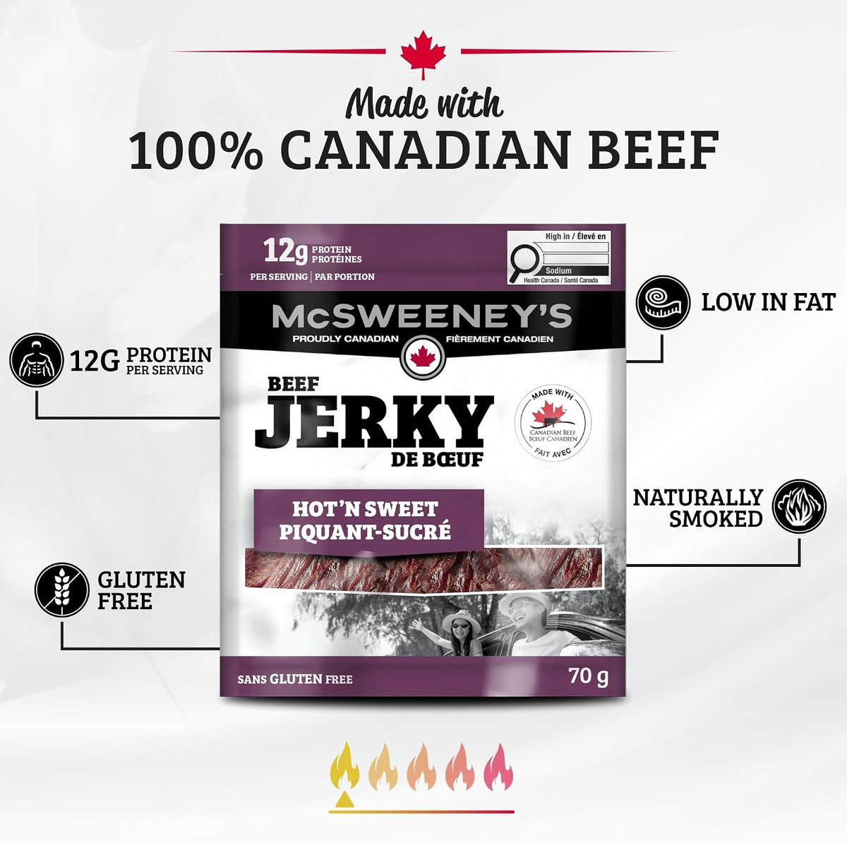 McSweeney's Hot N' Sweet Beef Jerky Bulk Case, 70g (Pack of 12)