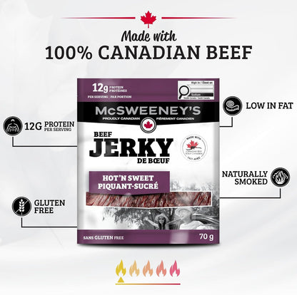 McSweeney's Hot N' Sweet Beef Jerky Bulk Case, 70g (Pack of 12)