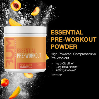 BUM 必備運動前粉 | Chris Bumstead 招牌必備運動前粉 | 咖啡因、L-瓜氨酸、L-酪氨酸和 β-丙氨酸混合物 | 30 份（桃芒果味）