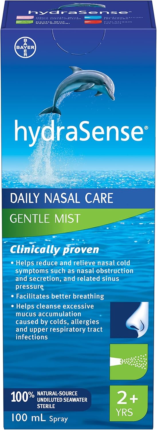 HydraSense 桉树鼻喷雾剂，专业鼻腔护理，含清爽桉树和薄荷，100 毫升 & 温和喷雾鼻喷雾剂，日常鼻腔护理，100% 天然海水，不含防腐剂，100 毫升