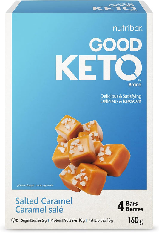 Nutribar Good Keto Bars, Salted Caramel, High Protein, Low Sugar, High Fibre, Keto Friendly, Made in Canada, 4-count