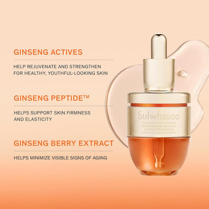 Sulwhasoo Concentrated Ginseng Rejuvenating Ampoule- Korean Ginseng & Peptide Treatment for Wrinkles & Firmness, Helps Soothes Skin & Improves Skin Condition, 0.67 fl. oz.