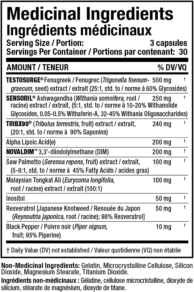 ALLMAX Nutrition TESTOFX XTREME 男性睾酮增强剂，含蒺藜、南非醉茄、东革阿里，增强力量、能量与活力，控制雌激素，90 粒胶囊（30 天用量）